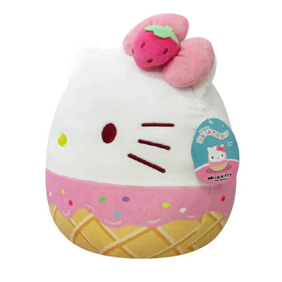 Squishmallow 8” Hello Kitty Strawberry Ice Cream Sundae Waffle
