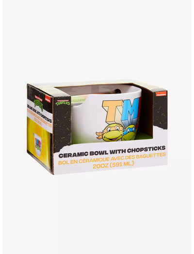 Teenage Mutant Ninja Turtles Faces Ramen Bowl with Chopsticks
