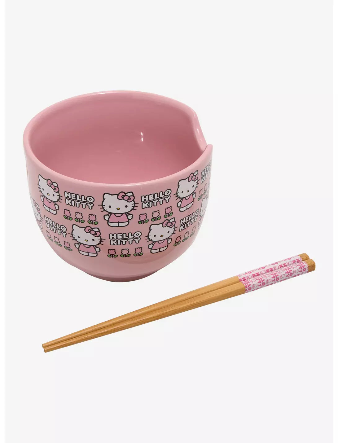 Sanrio Hello Kitty Flowers Pink Ramen Bowl and Chopsticks Set