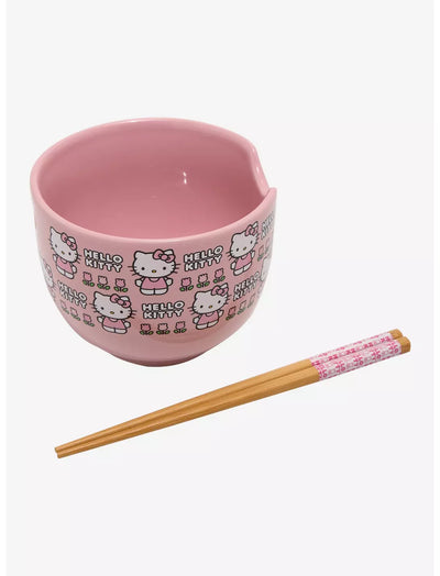 Sanrio Hello Kitty Flowers Pink Ramen Bowl and Chopsticks Set