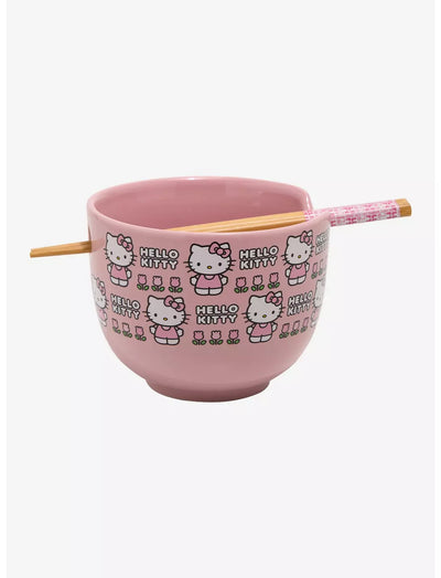 Sanrio Hello Kitty Flowers Pink Ramen Bowl and Chopsticks Set