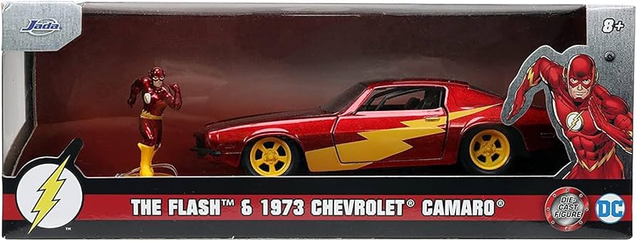 DC Comics 1:32 1973 Chevy Camaro Die-Cast Car with The Flash Die-Cast Figure, Toys for Kids and Adults