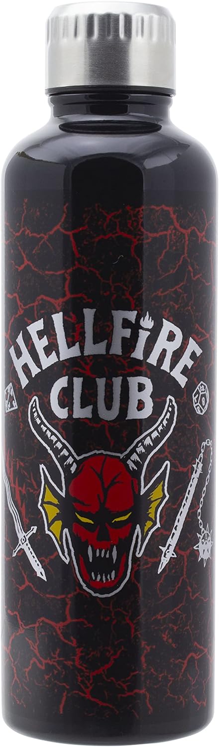 Paladone Stranger Things Hellfire Club Metal Water Bottle -Stainless Steel Waterbottle with Lid 16 fl oz