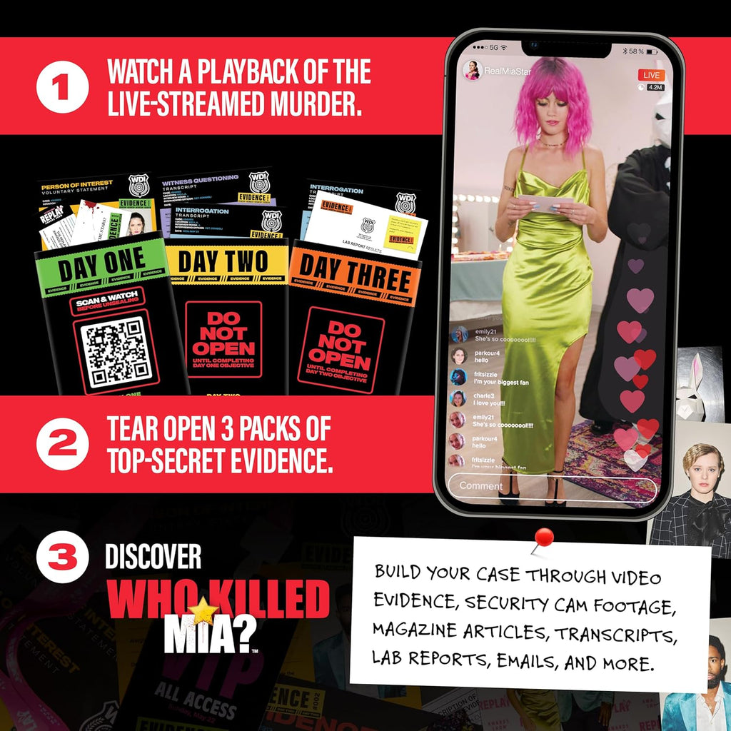 What DO You Meme? Who Killed Mia — A Modern Murder Mystery Game True Crime Solving Games for Adults, Find Out who Killed Influencer Mia Star, for True Crime Fans