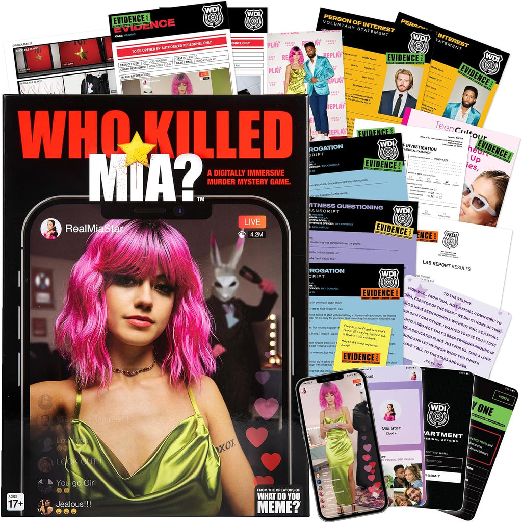 What DO You Meme? Who Killed Mia — A Modern Murder Mystery Game True Crime Solving Games for Adults, Find Out who Killed Influencer Mia Star, for True Crime Fans