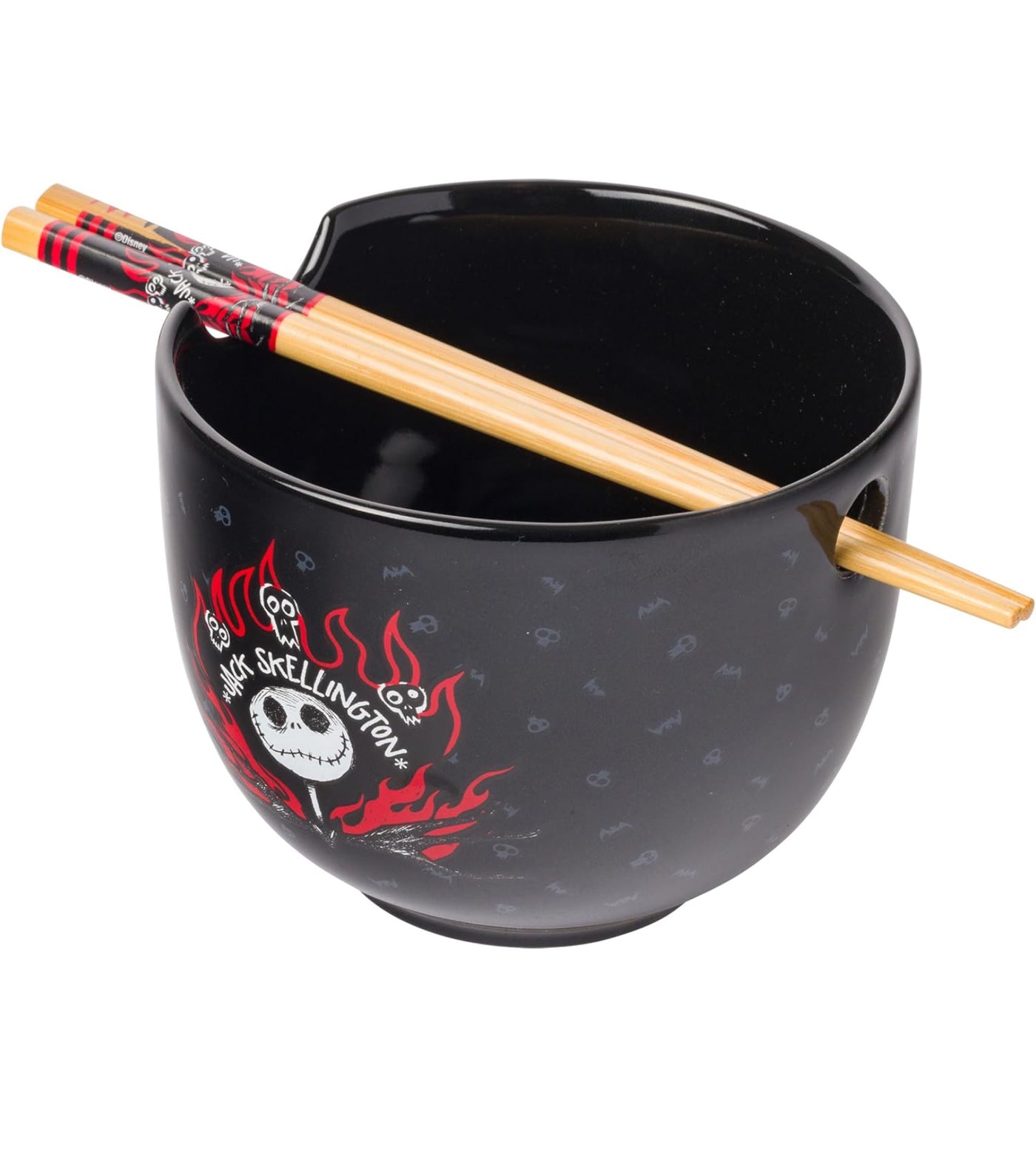 Silver Buffalo Disney Nightmare Before Christmas Jack Skellington Ceramic Ramen Noodle Rice Bowl with Chopsticks, Microwave Safe, 20 Ounces