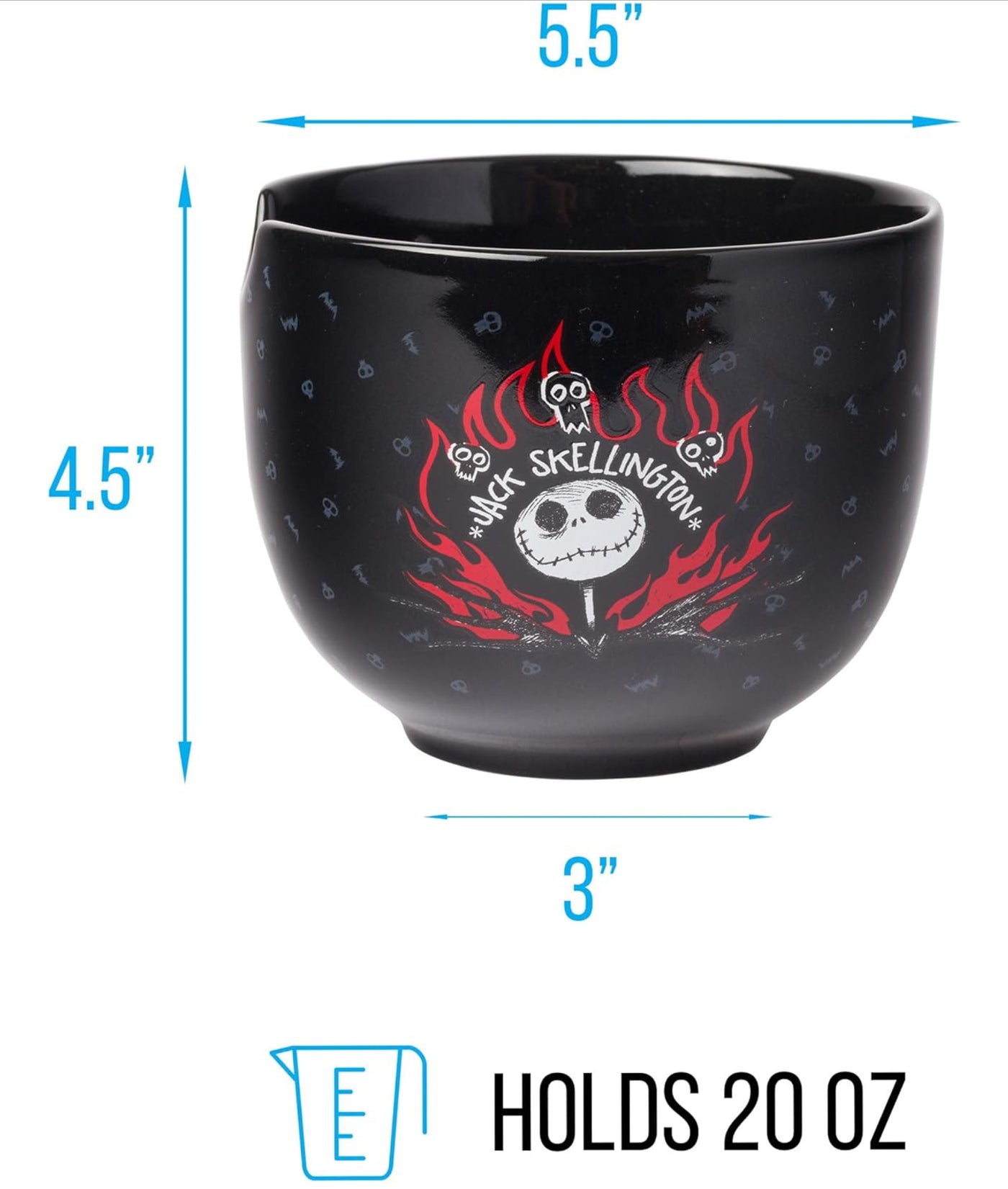 Silver Buffalo Disney Nightmare Before Christmas Jack Skellington Ceramic Ramen Noodle Rice Bowl with Chopsticks, Microwave Safe, 20 Ounces