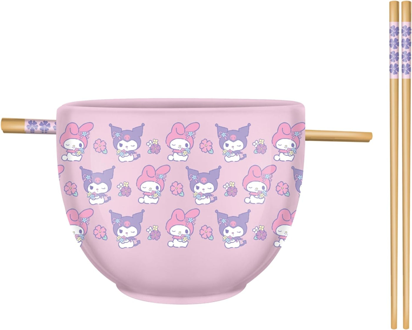 My Melody And Kuromi Ceramic Ramen Bowl with Chopsticks, 20 Oz