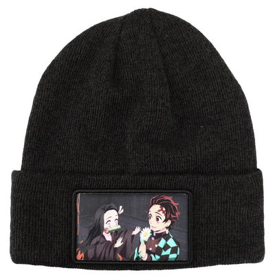 Demon Slayer Character Embroidered Plain Black Cuffed Knitted Winter beanie Hat
