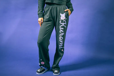 Kuromi Hearts & Bows Women's 2-Pack Charcoal Long Sleeve Crop Hoodie & Joggers Combo Set