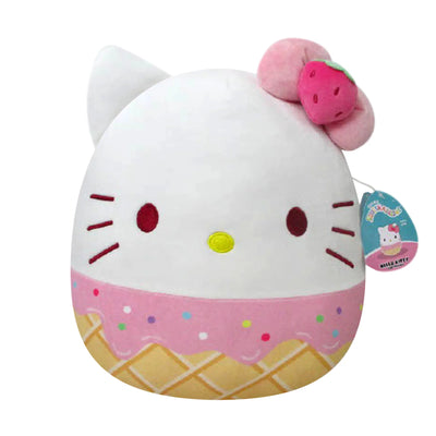 Squishmallow 8” Hello Kitty Strawberry Ice Cream Sundae Waffle