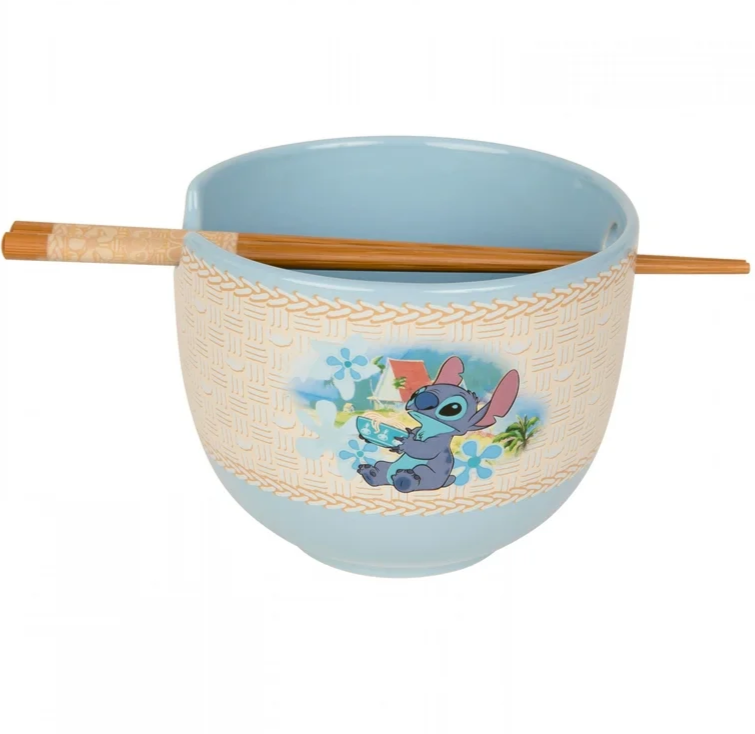 Disney Stitch Cup Noodles Ceramic Ramen Bowl Set With Wooden Chopsticks