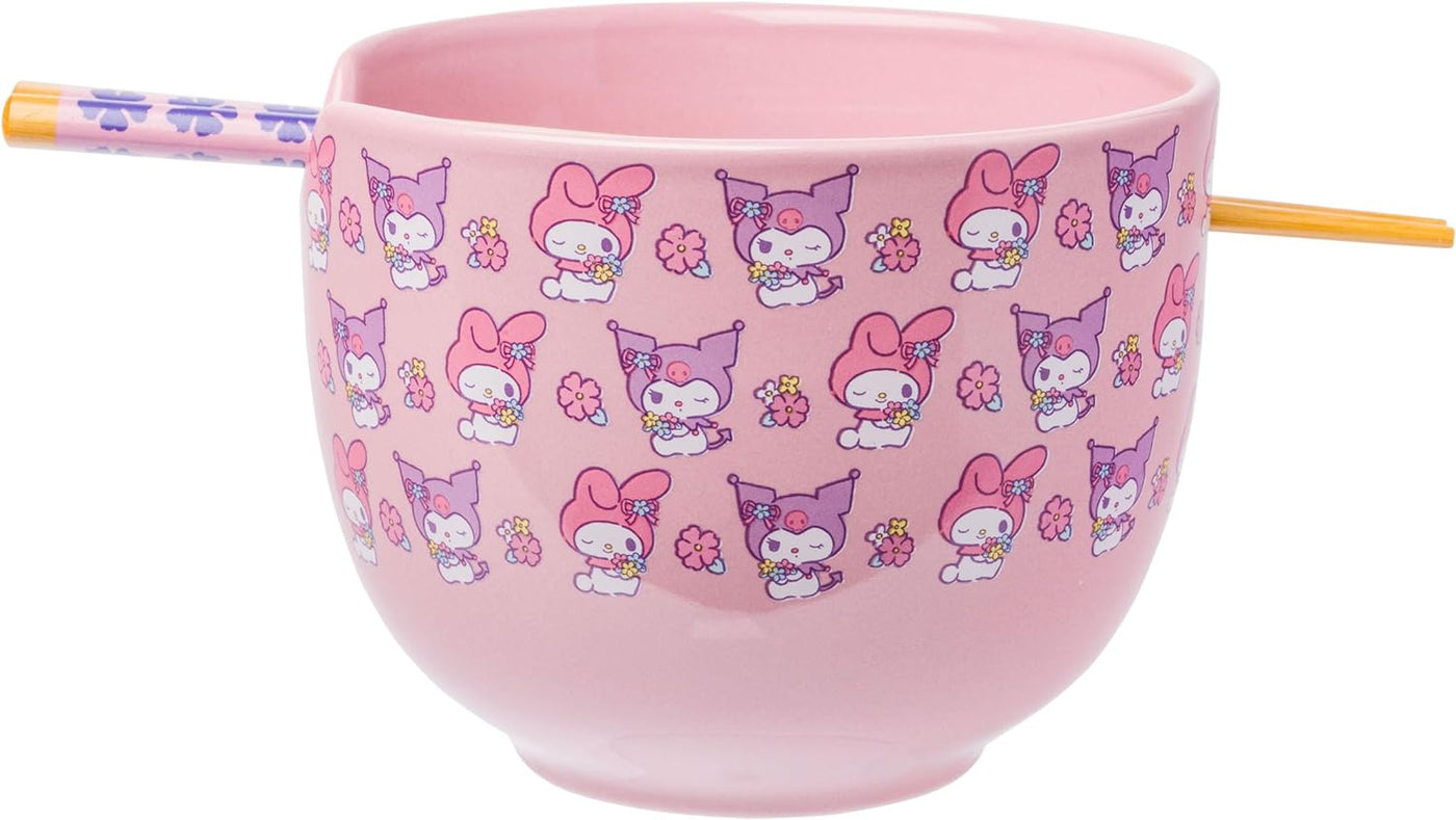 Silver Buffalo Sanrio Hello Kitty And Friends My Melody And Kuromi Pastel Flowers Ceramic Ramen Noodle Rice Bowl