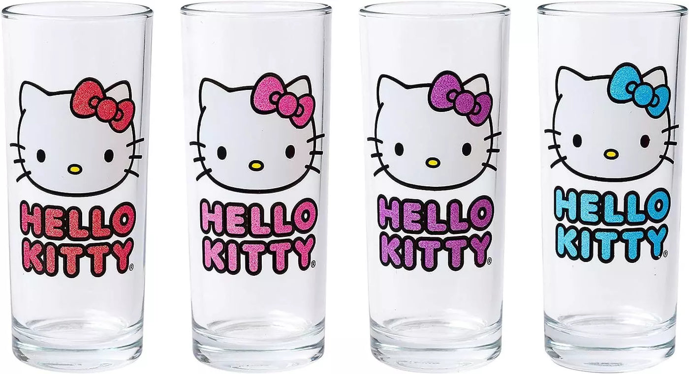 Silver Buffalo Hello Kitty Glitter 4pc Tumbler Glass 10 Ounces-SANRIO