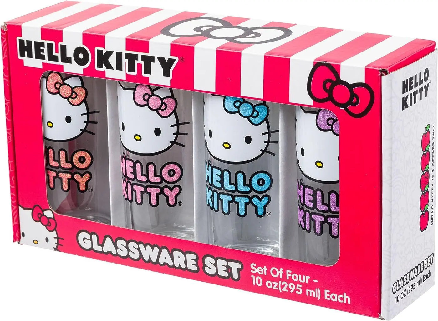 Silver Buffalo Hello Kitty Glitter 4pc Tumbler Glass 10 Ounces-SANRIO