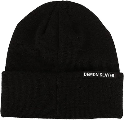 Demon Slayer Character Embroidered Plain Black Cuffed Knitted Winter Beanie Hat